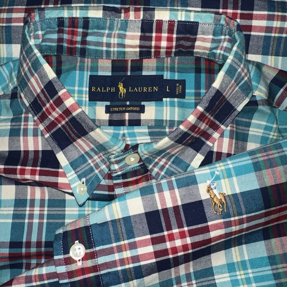 Ralph Lauren Button Down Shirt Large Stretch Oxford‎ Longsleeve Multicolor Plaid
